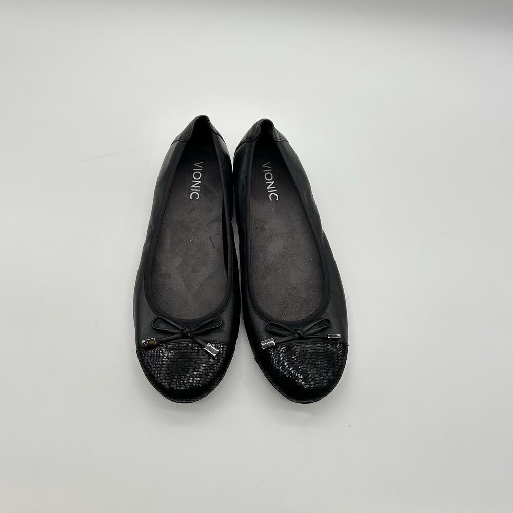 Vionic Minna Black Leather Comfort Ballet Flats Women's 9.5 W Office Work Shoes